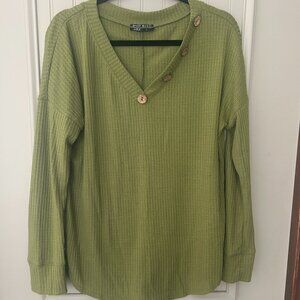 Shop Basic Women's Large Green Lightweight Sweater with Wooden Buttons